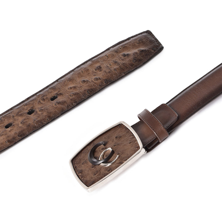 Brown Ostrich Exotic Strip Belt