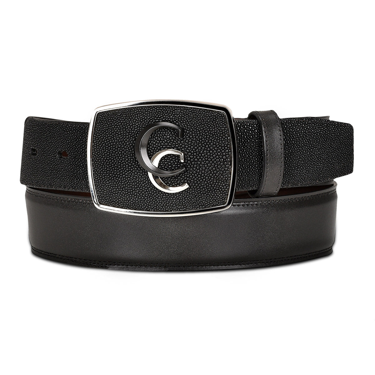 Black Stingray/Cowhide Stitching Belt