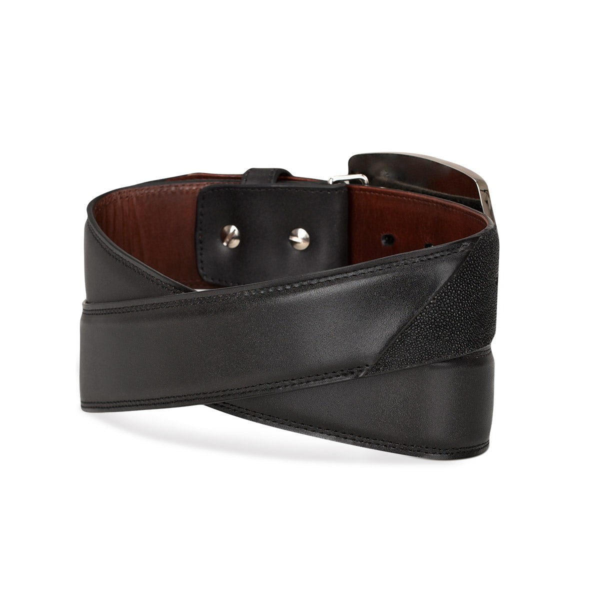 Black Stingray/Cowhide Stitching Belt