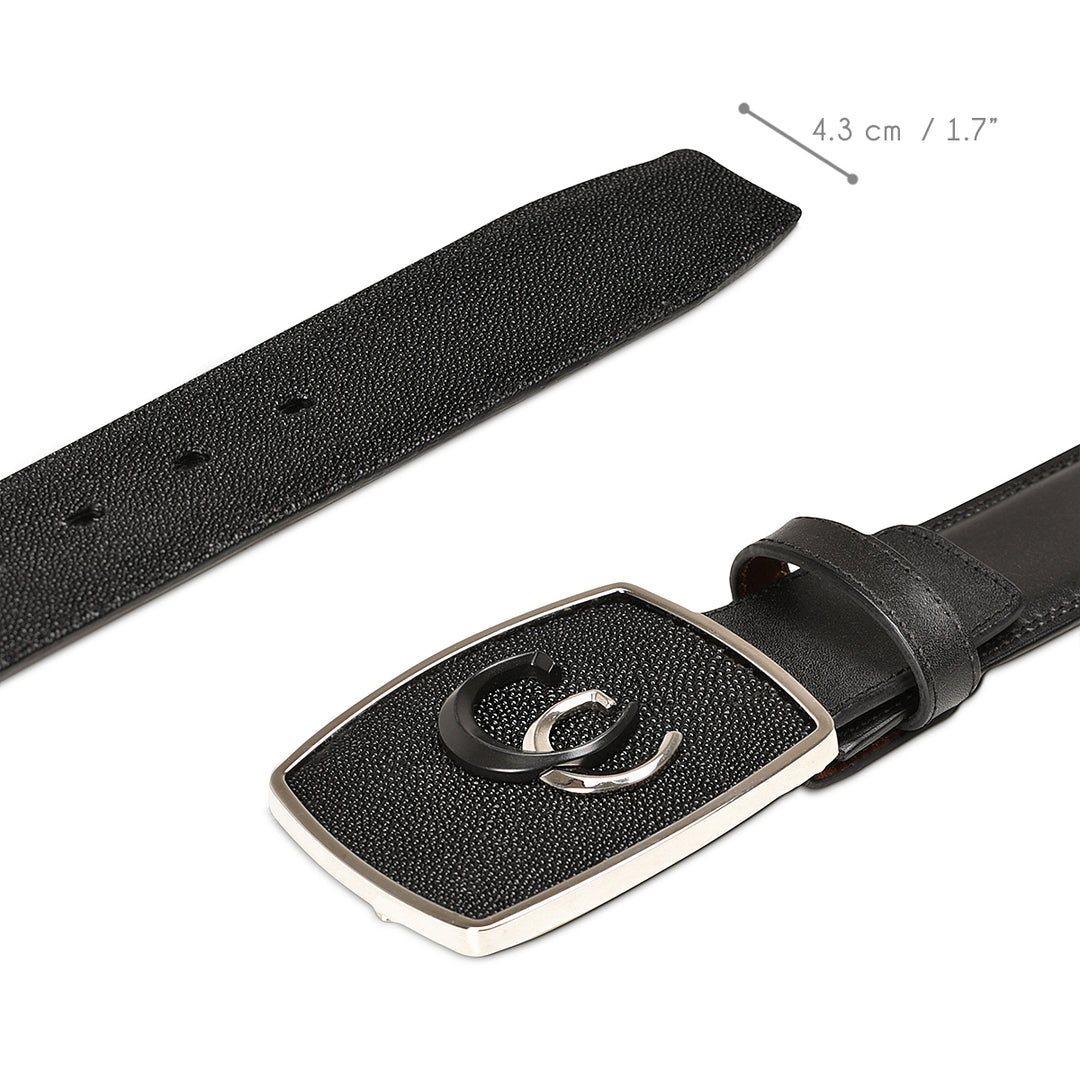 Black Stingray/Cowhide Stitching Belt