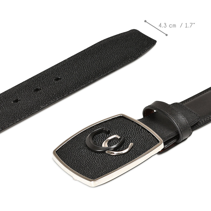 Black Stingray/Cowhide Stitching Belt