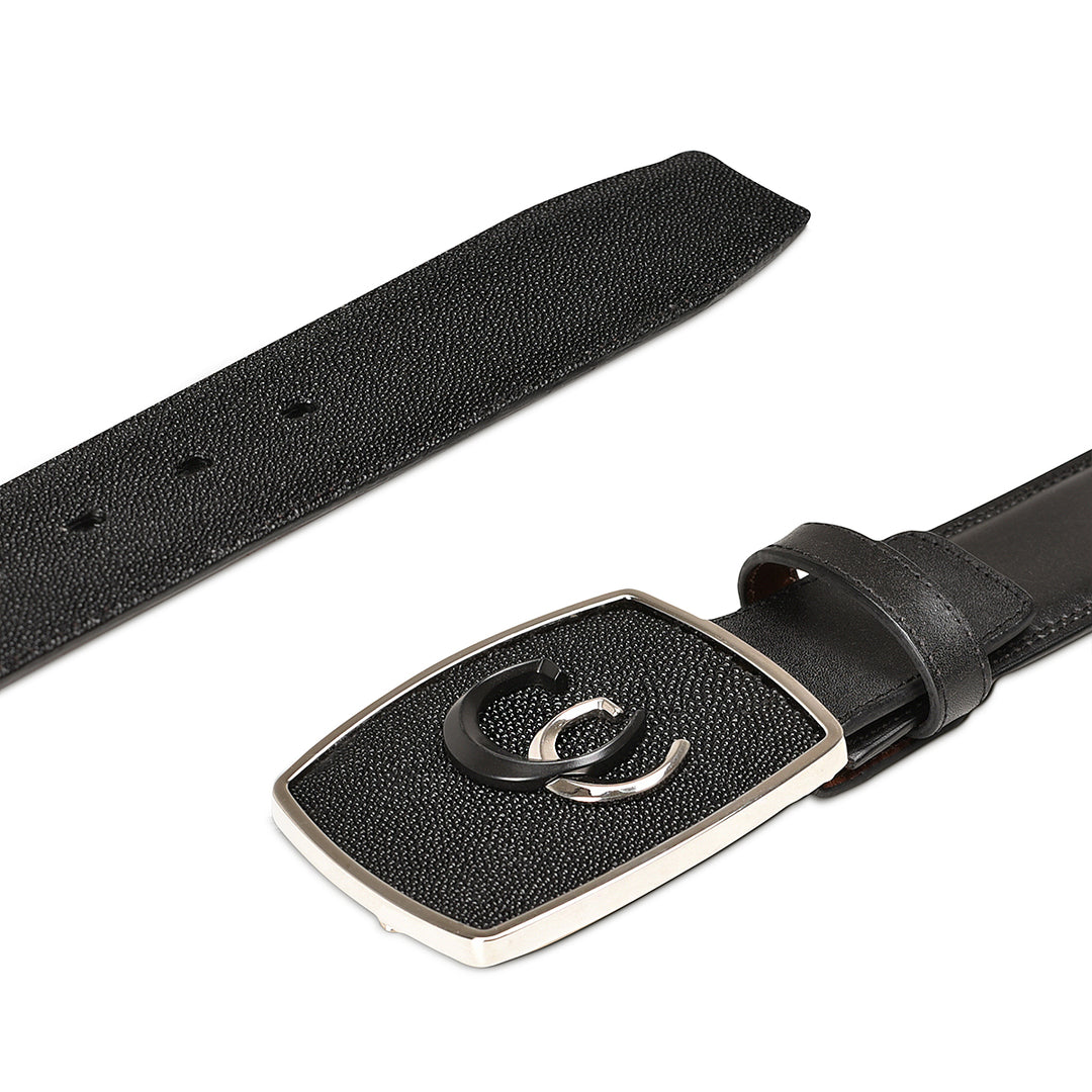 Black Stingray/Cowhide Stitching Belt