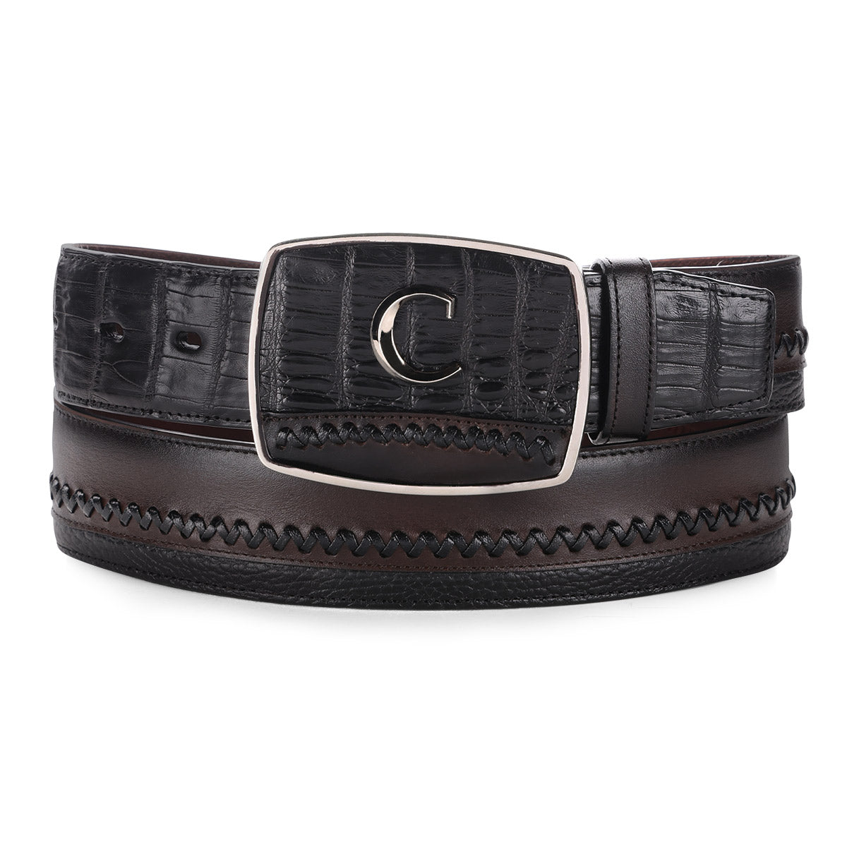 Black Caiman Embroidery Belt