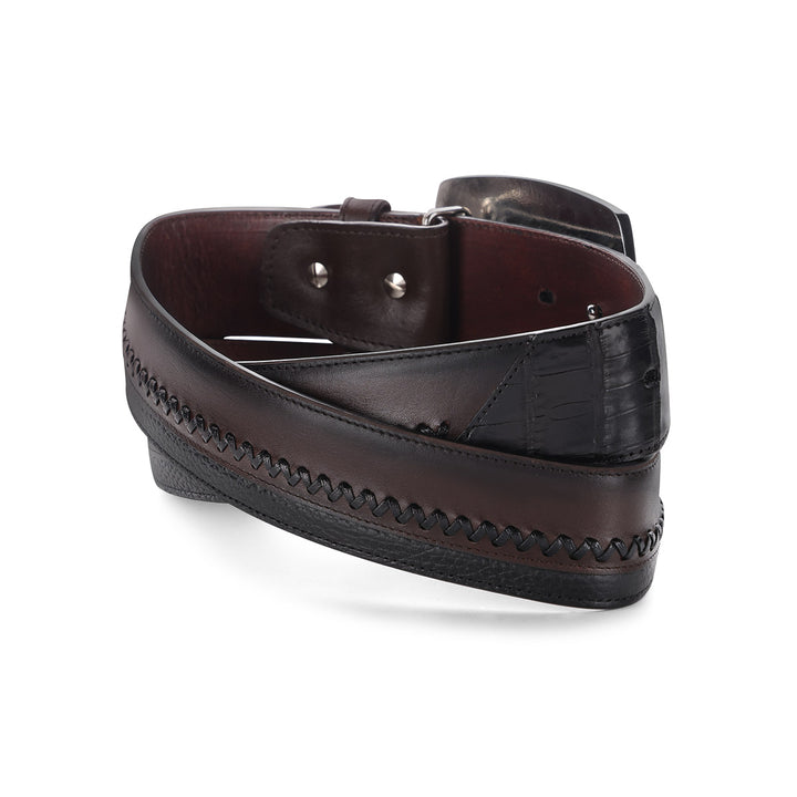 Black Caiman Embroidery Belt