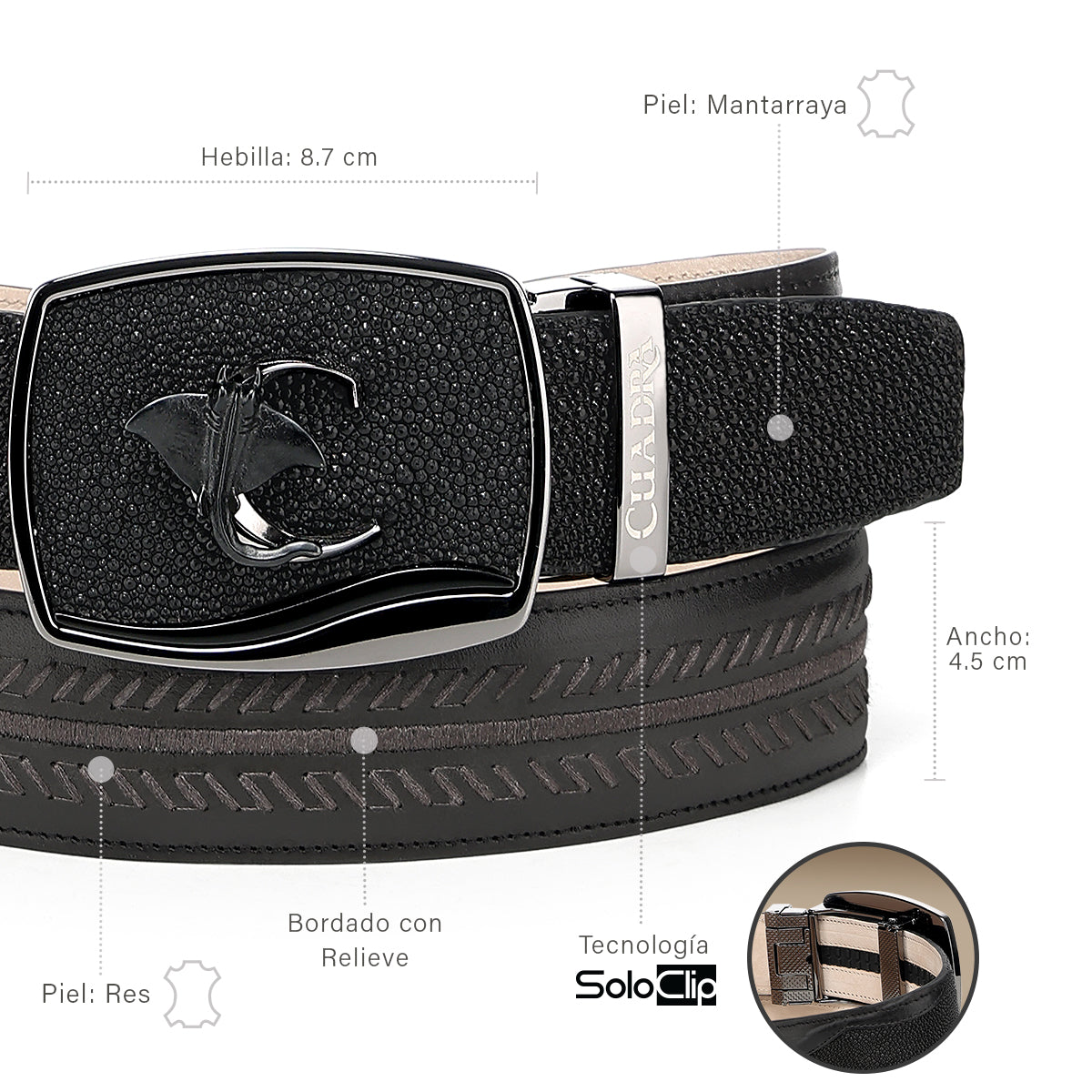 Cuadra Black Stingray Woven Belt BC475