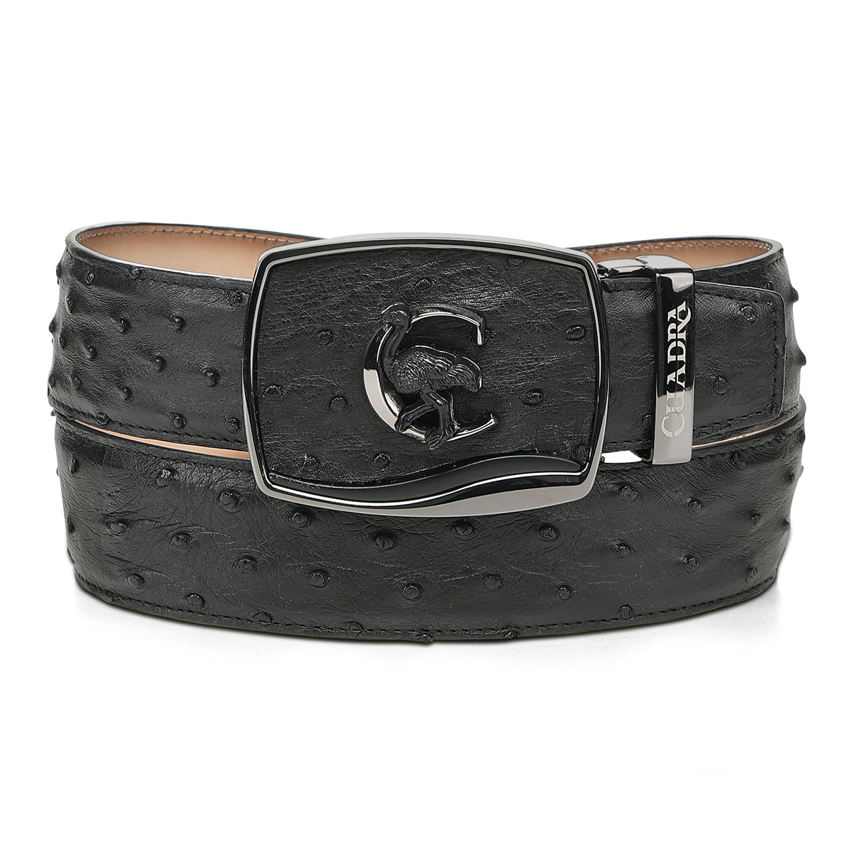 Cuadra Mn Black Ostrich Stiching Belt BC479