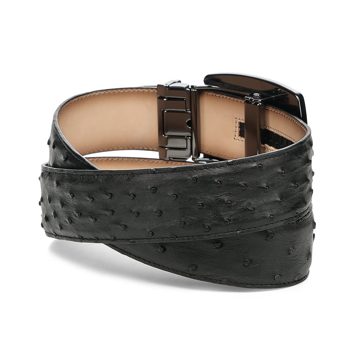 Cuadra Mn Black Ostrich Stiching Belt BC479