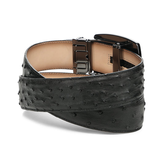 Cuadra Mn Black Ostrich Stiching Belt BC479