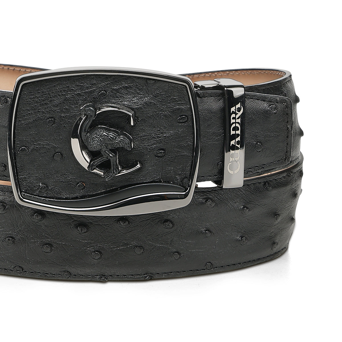 Cuadra Mn Black Ostrich Stiching Belt BC479