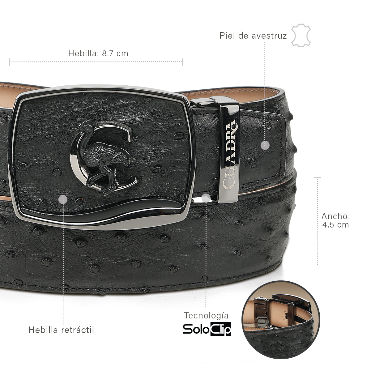 Cuadra Mn Black Ostrich Stiching Belt BC479