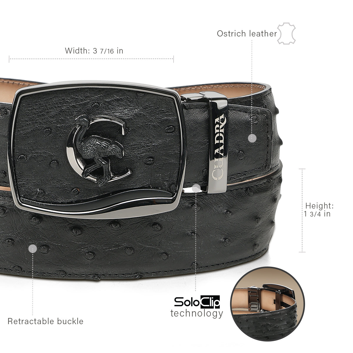 Cuadra Mn Black Ostrich Stiching Belt BC479