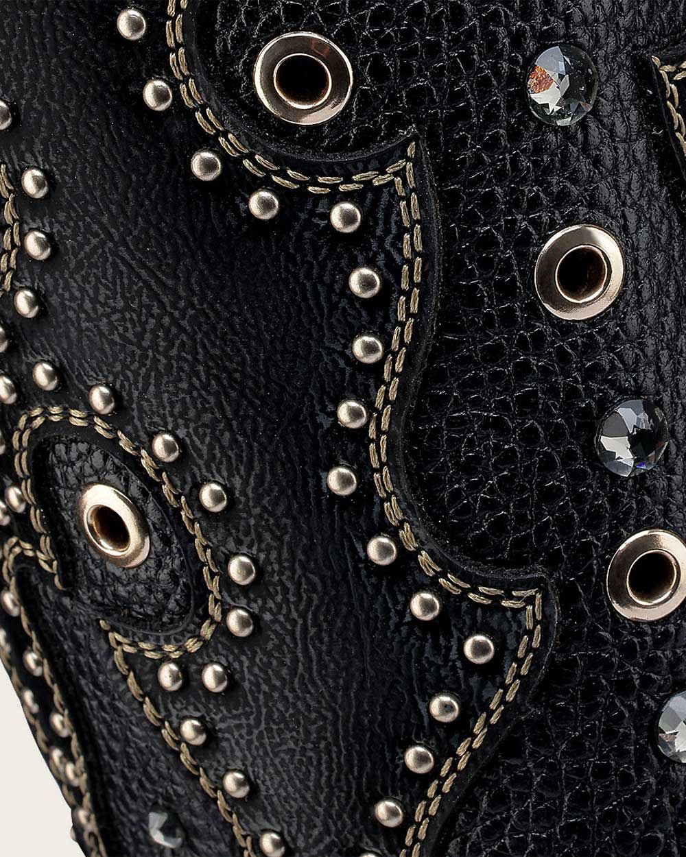 Black Python Embroidery & Studs & Zipper Pointed Toe