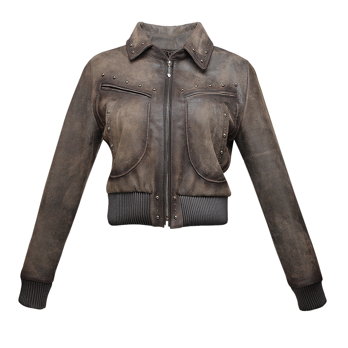 Cuadra Brown Elastic & Studs & ZIpper Jacklet JC344