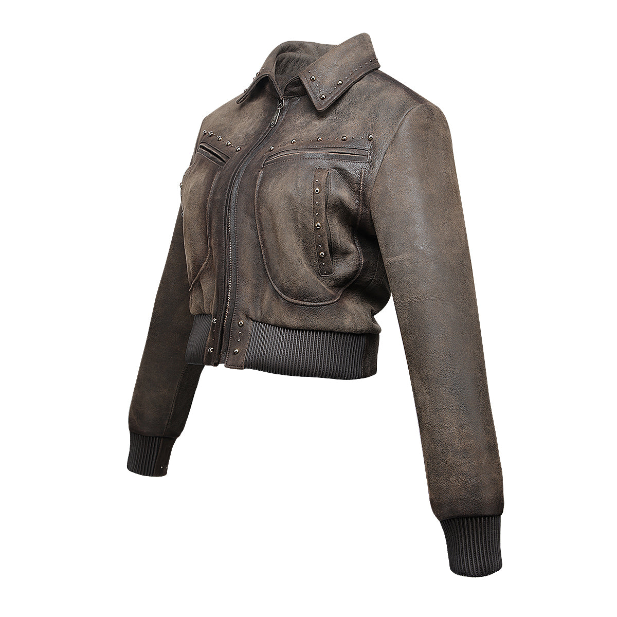 Cuadra Brown Elastic & Studs & ZIpper Jacklet JC344