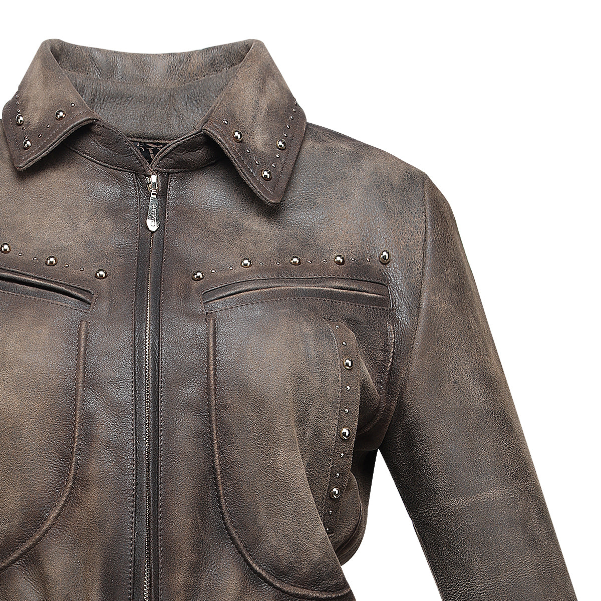 Cuadra Brown Elastic & Studs & ZIpper Jacklet JC344