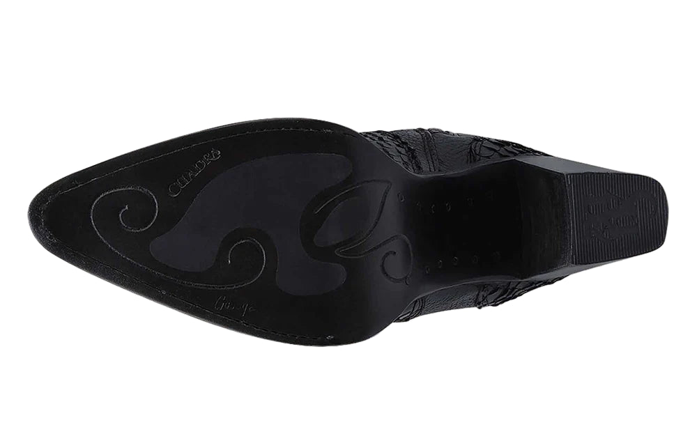Black Python Embroidery & Studs & Zipper Pointed Toe