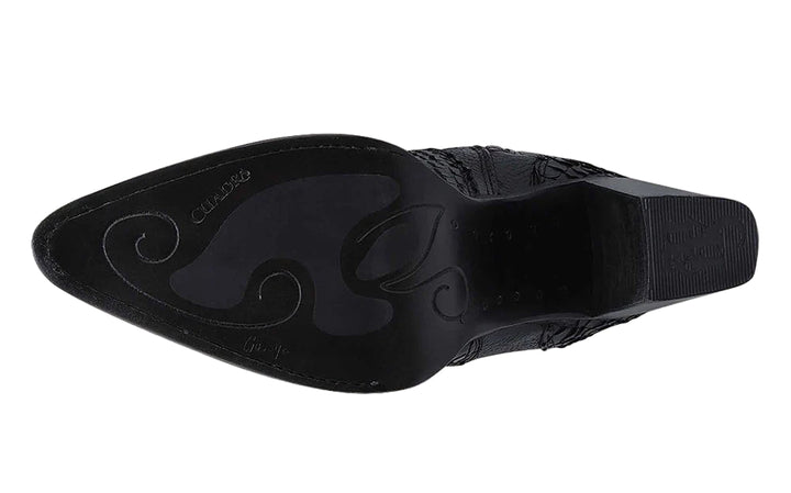 Black Python Embroidery & Studs & Zipper Pointed Toe