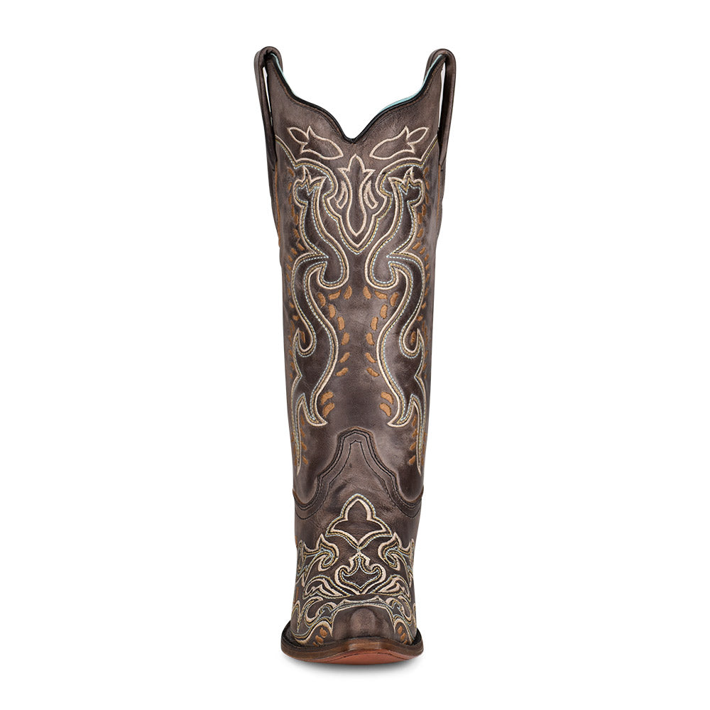 Brown White Embroidery Snip Toe