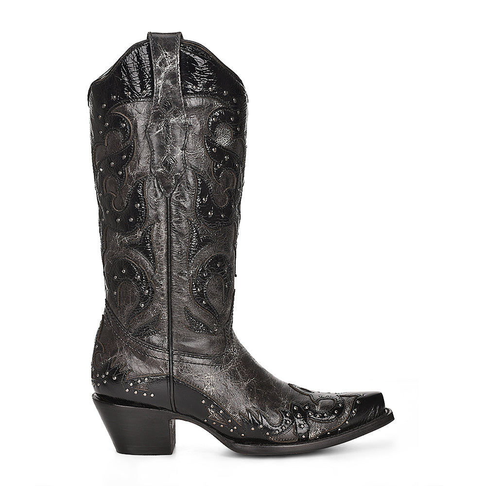 Black Overlay & Embroidery & Studs Wing Tip