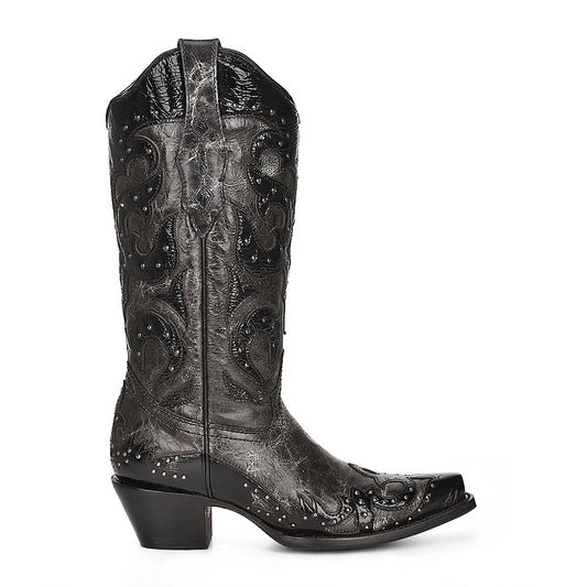 Black Overlay & Embroidery & Studs Wing Tip