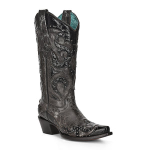Black Overlay & Embroidery & Studs Wing Tip