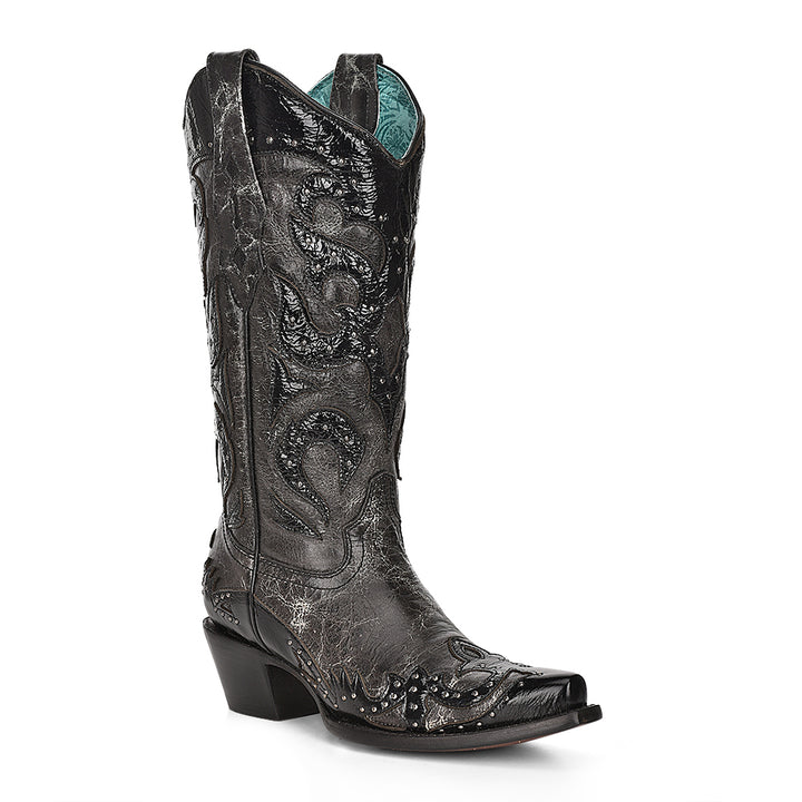 Black Overlay & Embroidery & Studs Wing Tip