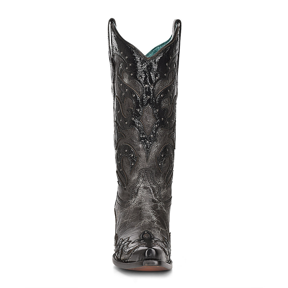 Black Overlay & Embroidery & Studs Wing Tip