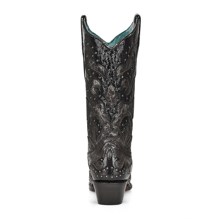 Black Overlay & Embroidery & Studs Wing Tip