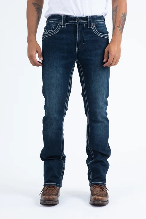 Corded Chevron Bootcut Jeans Dark Denim Blue PHD11103
