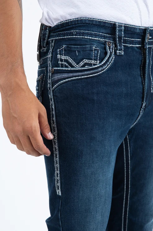 Corded Chevron Bootcut Jeans Dark Denim Blue PHD11103